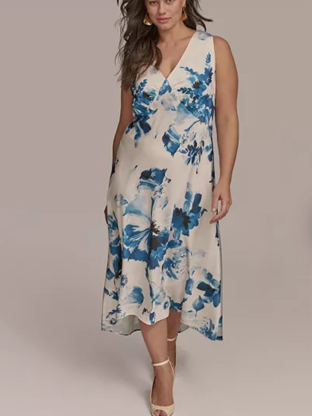 Donna Karan New York Plus Size 20W Blue Floral High Low Midi Dress NWT